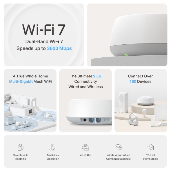 BE3600 Whole Home Mesh WiFi 7 System