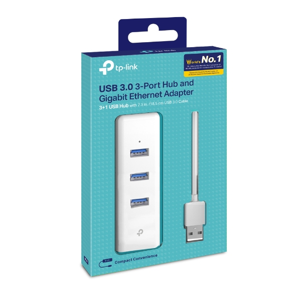 USB 3.0 3-Port Hub & Gigabit Ethernet Adapter 2&nbsp;in&nbsp;1 USB Adapter